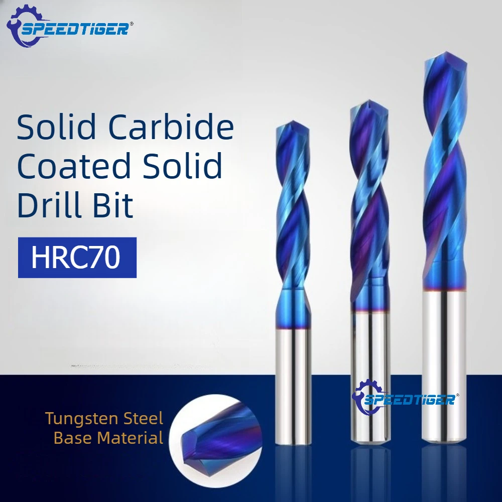 HRC70 Solid Carbide Tungsten Twist Drill Bit Blue Coating 1mm-17mm Dia CNC Machinery Tool Hole Machine Hard Metal Steel Drilling