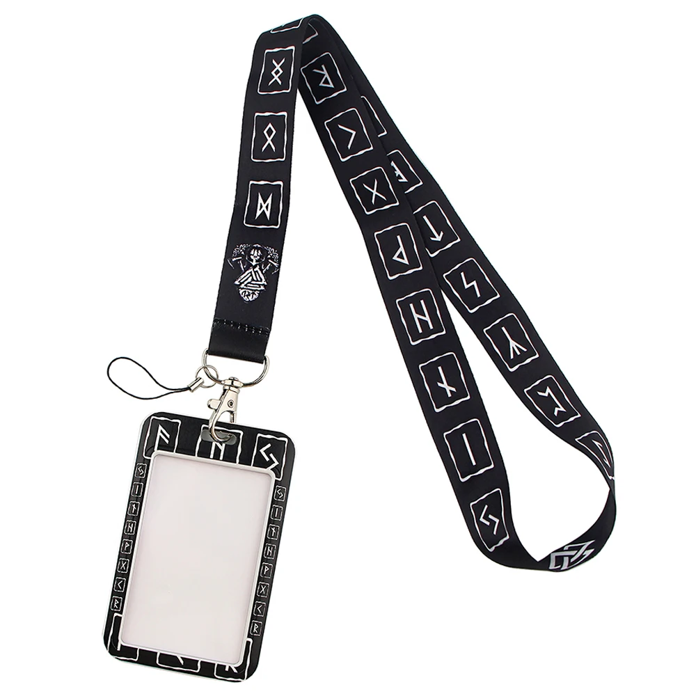 Credential holder Northern Europe Viking Rune lanyard card ID badge Holder Gym Key Chain Key Holder DIY Hang Rope Key Rings