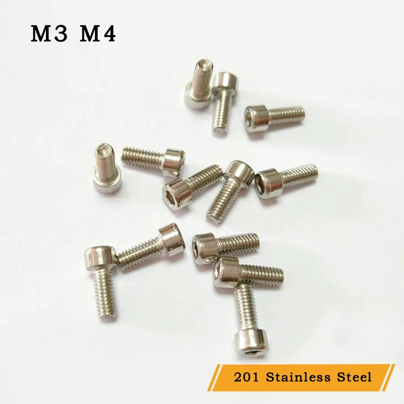 20~100Pcs M3 M4 201 Stainless Steel Hexagon Hex Socket Smooth Cap Head Allen Screw Bolt length 6mm 8mm 10mm 12mm16mm 20mm~50mm