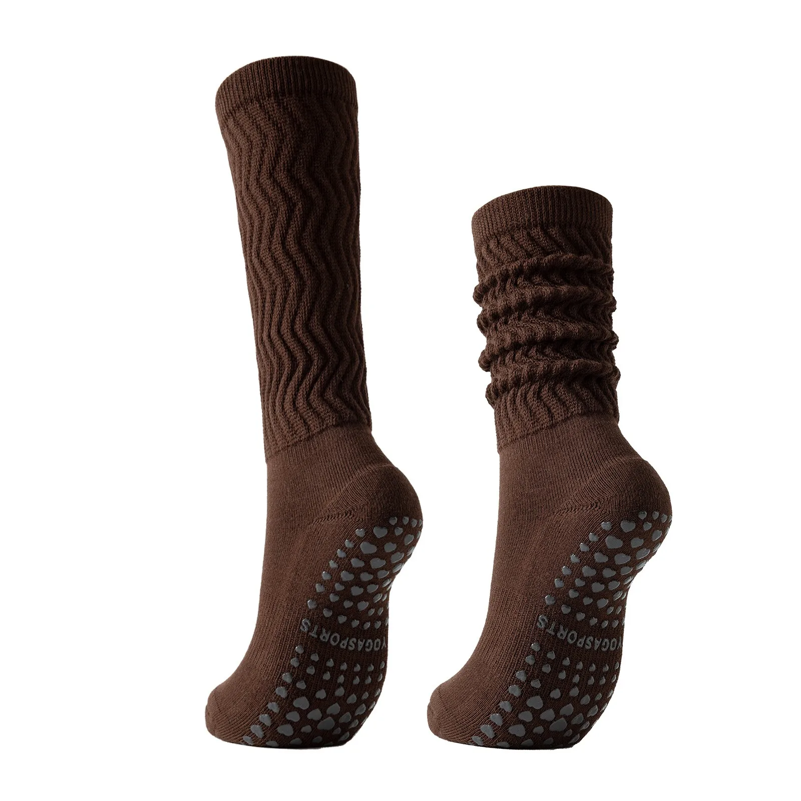 Women Knee High Slouch Yoga Socks Non Slip Pilates Socks Soft Textured Knit Cotton Anti-skid Socks for Home Workout