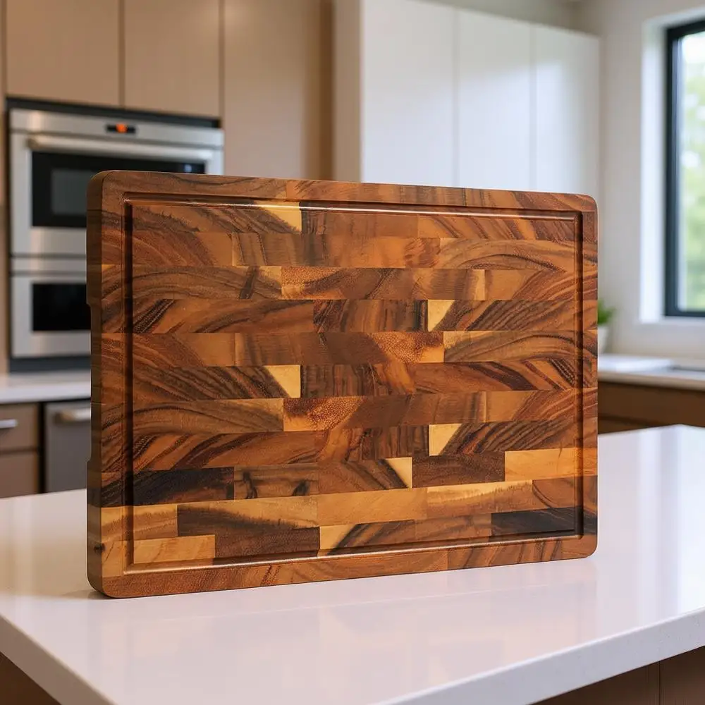 

Разделочный блок из орехового дерева (17x12x1 дюйм) с глубоким желобком для сока и внутренними ручками