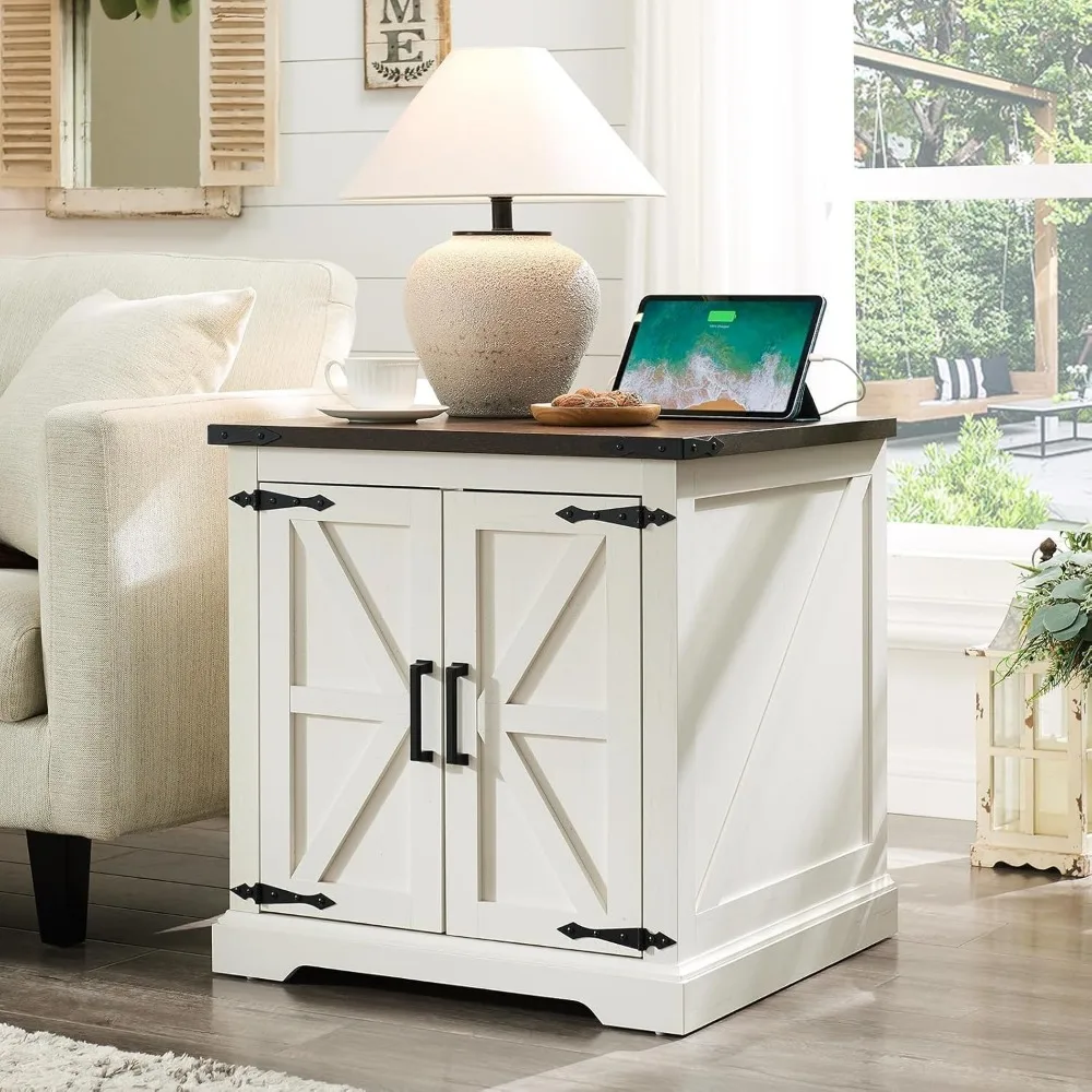 Farmhouse End Table with Charging Station,24