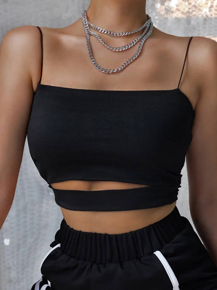 2024 New Fashion Hot Sexy Women Summer Sexy Casual Sleeveless Cut-Out Short Tee Shirt Crop Top Vest Strap Tank Top Blouse
