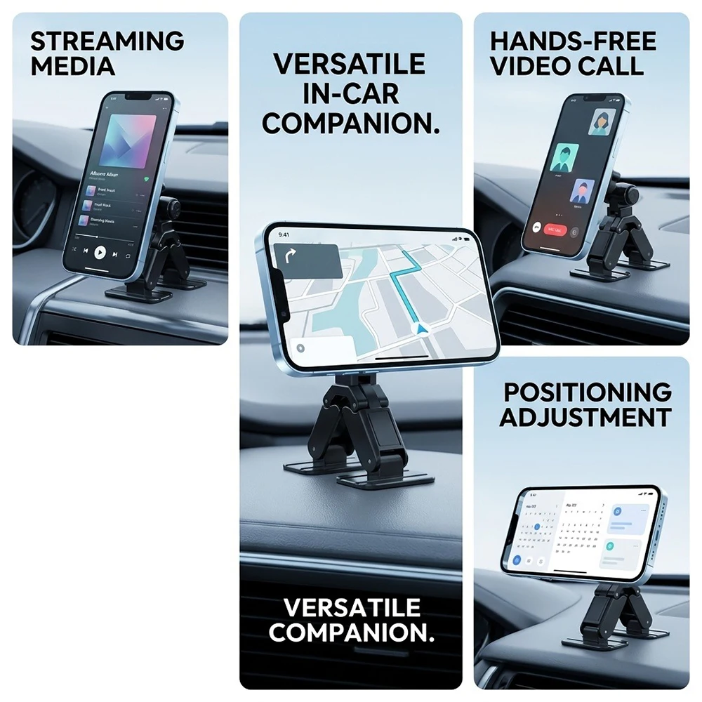 Universal Magnetic Car Phone Holder Dashboard Mount Strong Suction Secure Support for Smartphones with Metal Plate Easy Setup