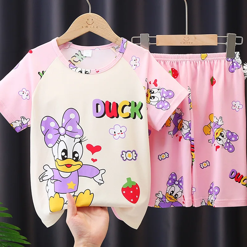 Summer Clothing Boys Girls Kids Clothing Mermaid Mikey Minnie Dinosaur Cinnamoroll Suit Kid Sleepwear Short Sleeve Nighty