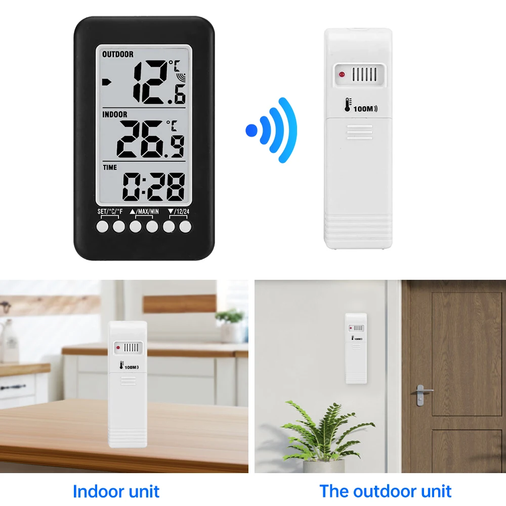 LCD Digitale Thermometer Klok Draadloos 0 ℃ ~50 ℃   Binnen/-30 ℃ ~70 ℃   Buitentemperatuur detecteer meterklok met zender ℃ / ℉