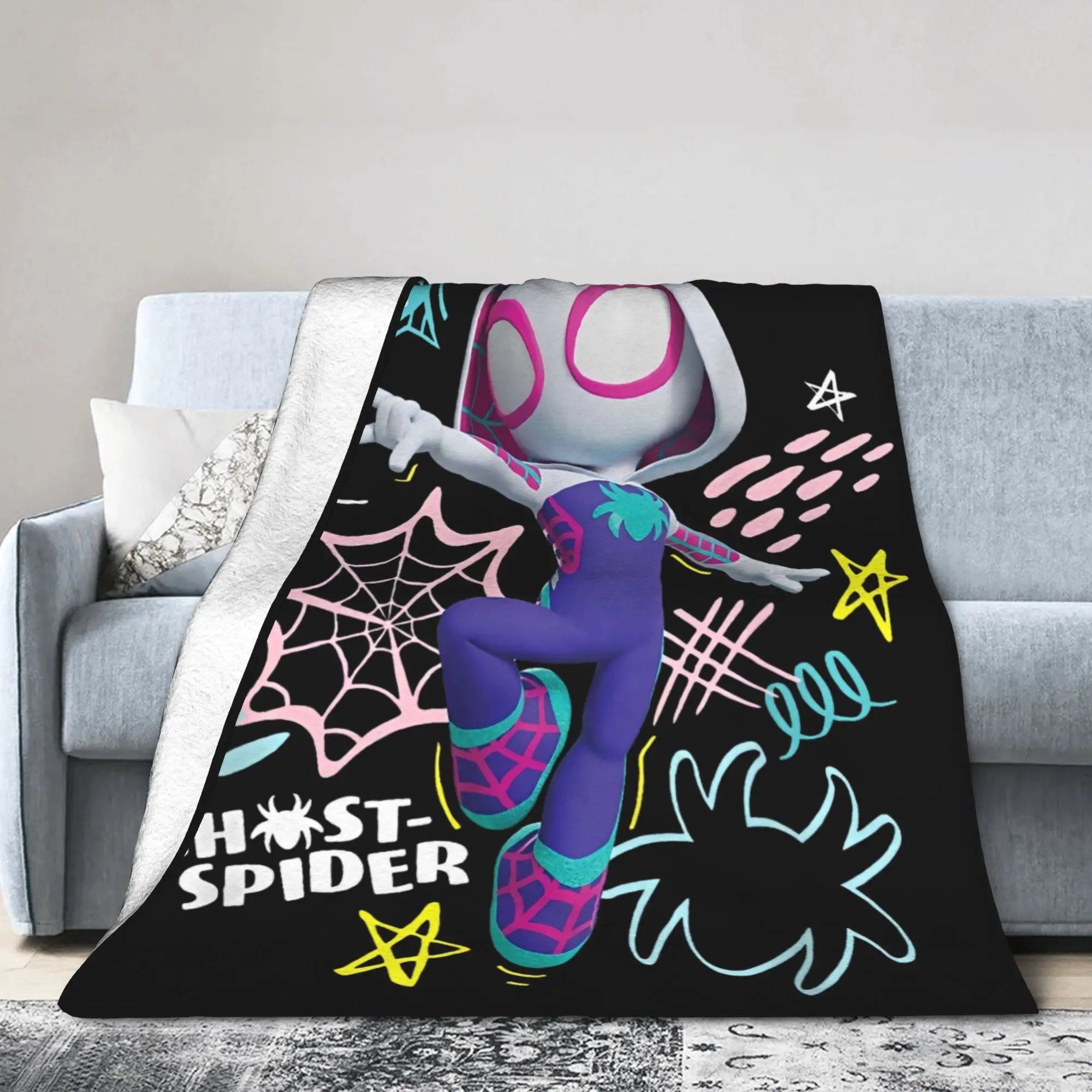 

Spidey And His Amazing Friends Ghost Spider Gwen Wool Blankets Go Webs Creative Throw Blankets for Home 200x150cm Lightweight