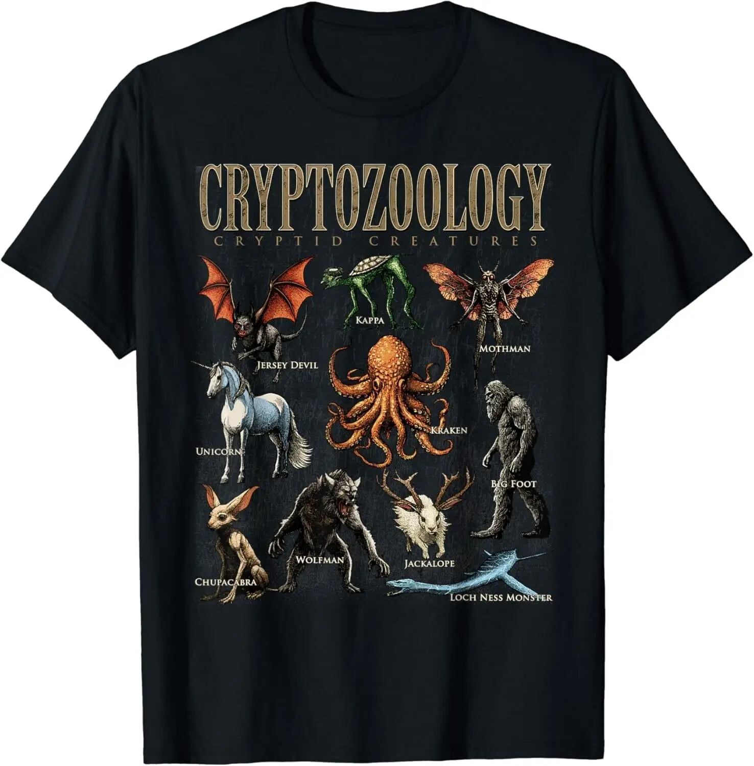 

Cryptozoology Folklore Mythical Cryptid Creatures Monster T-Shirt 100% Cotton O-Neck Short Sleeve Summer Casual Mens T-shirt