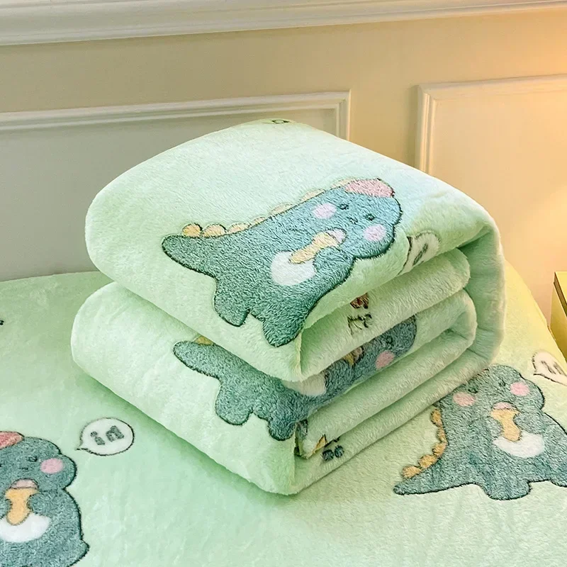 Cute Dinosaur Patterns Blanket Snowflake Velvet Blanket 1Pc 100/120/150/180/200 Cm Student Blanket for Home/Office