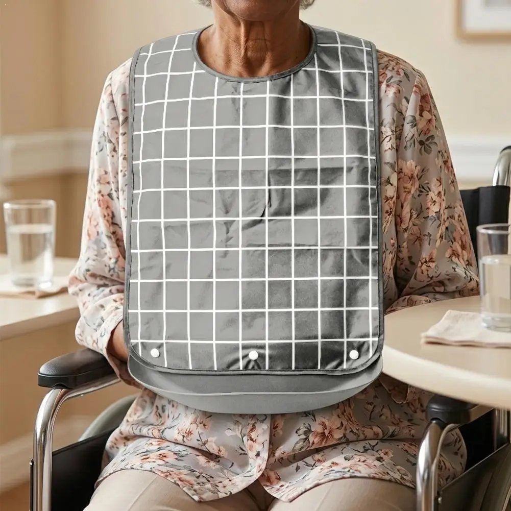 Adult Dining Bib Detachable Silicone Crumb Catcher Senior Mealtime Bibs Easy Clean Eating Apron for Elderly Disabled Patients