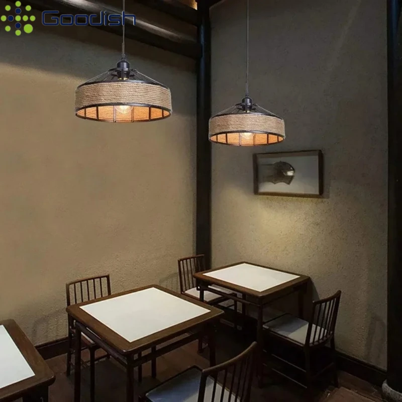 Luces colgantes de cuerda de cáñamo de tela Retro Wabi-sabi, lámparas de arte creativas y elegantes para comedor, Bar, cafetería, restaurante, decoración del hogar
