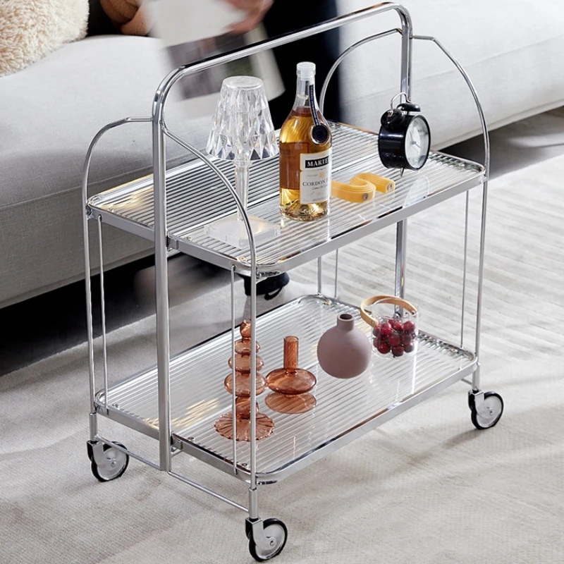 Glass Mobile Dining Car Trolley Foldable Side Table for Kitchen or Living Room Portable Home Bar Furniture Versatile