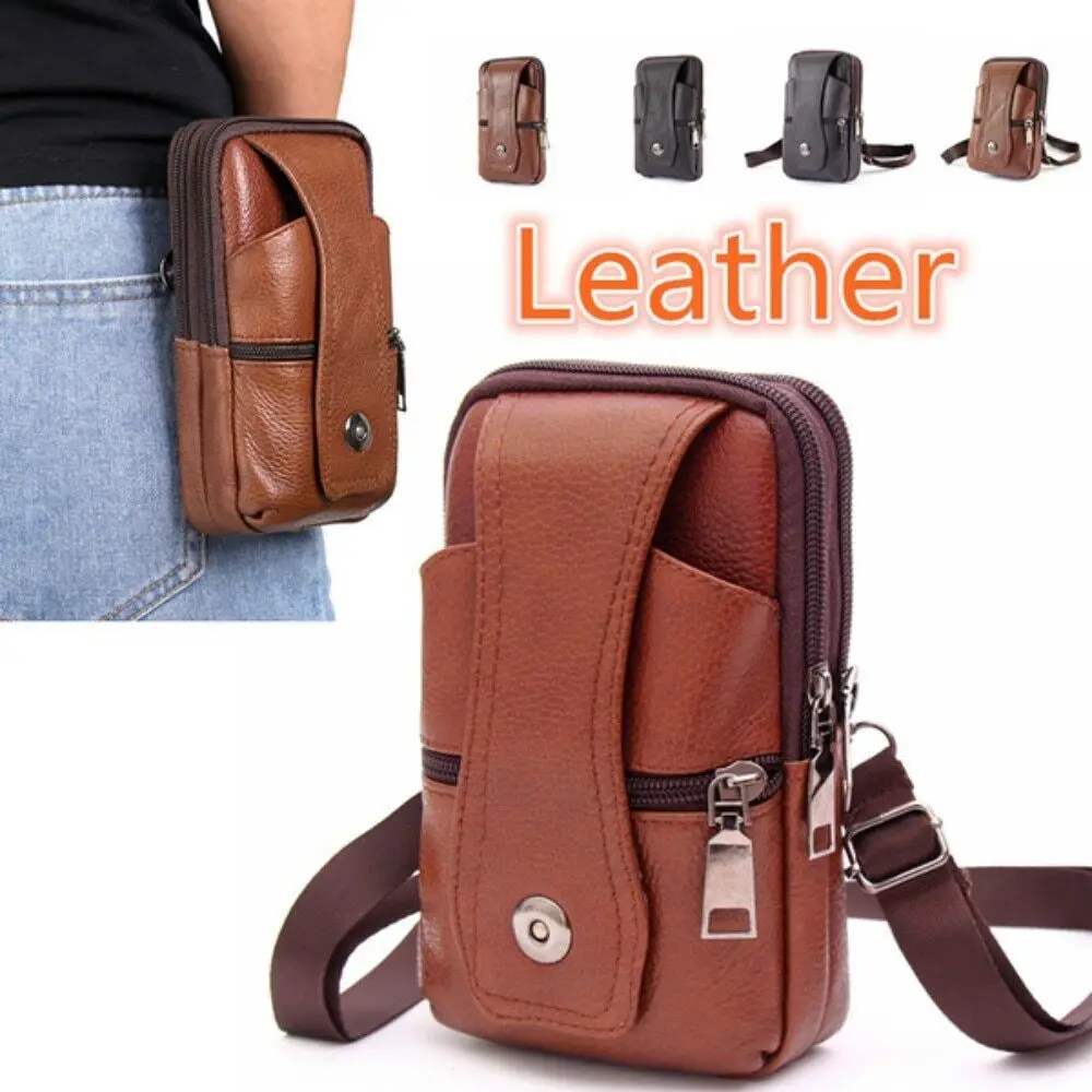 

Men Leather Waist Bag Belt Bag Multi-layer Buckle Mobile Phone Bag Bum Pouch Waist Bag Multifunctional Mobile Phone Case Belt