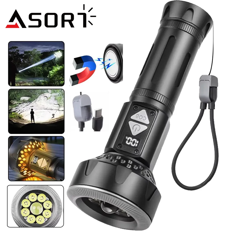 Powerful  Long-range Flashlight  LED White Light COB Side Work Light  USB Rechargeable Outdoor Work Light for Outdoor Camping