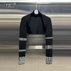 VGH Sexy Patchwork Diamonds Solid Coats For Women Long Sleeve Slimming Irregular Short Coat Female Clothing Fashion Style New