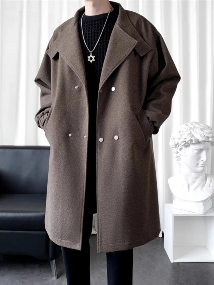 

Мужское шерстяное пальто Ele средней длины до колен в американском ретро-стиле Cthulhu: модная городская повседневная верхняя одежда