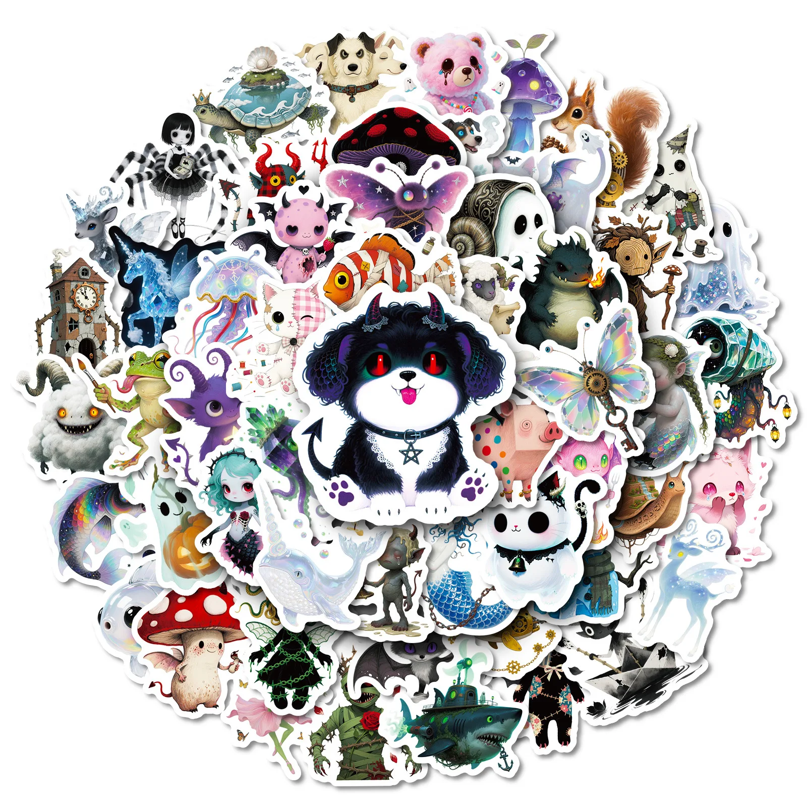 

56 шт., готические наклейки с героями мультфильмов, наклейки с милыми животными для телефона, ноутбука, чемодана, ноутбука, скейтборда, водонепроницаемые наклейки