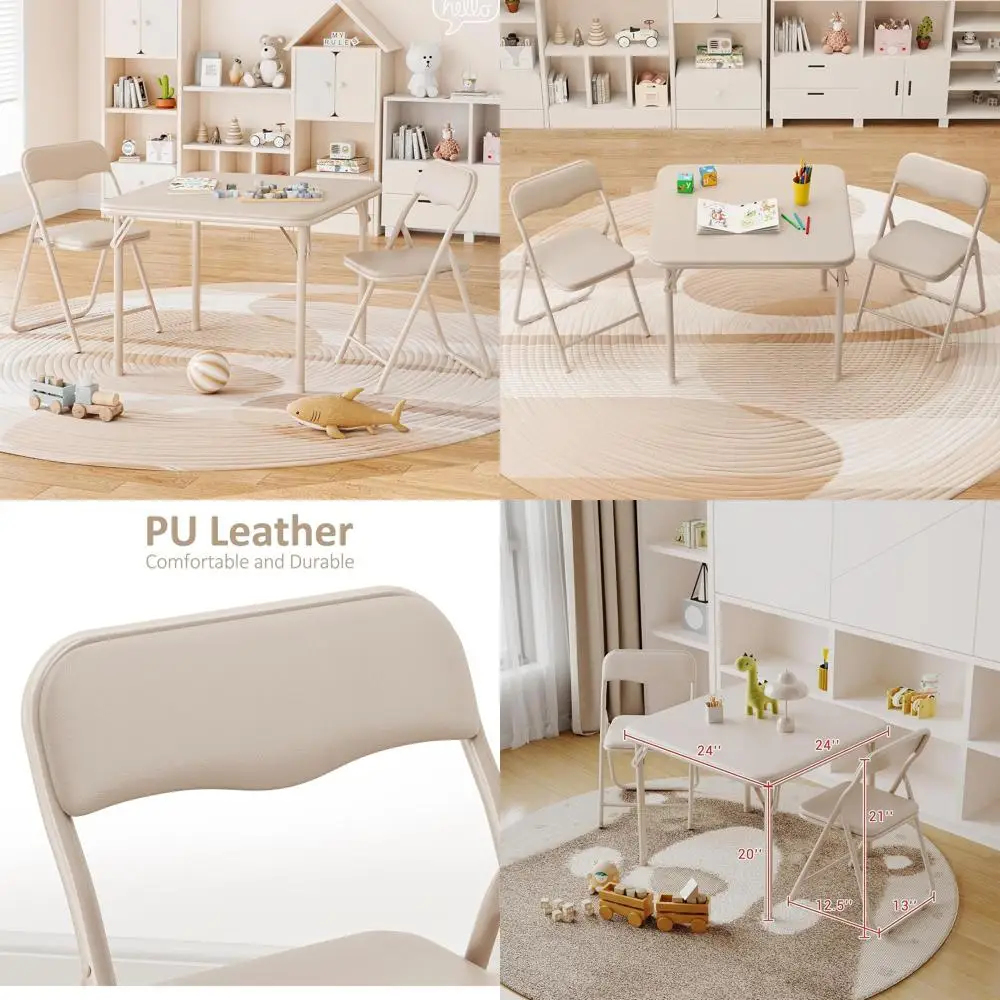 

Портативный карточный стол и стулья из трех предметов с подушкой, идеально подходит для столовой, чтения и игр, простота в хранении, сборка не требуется.