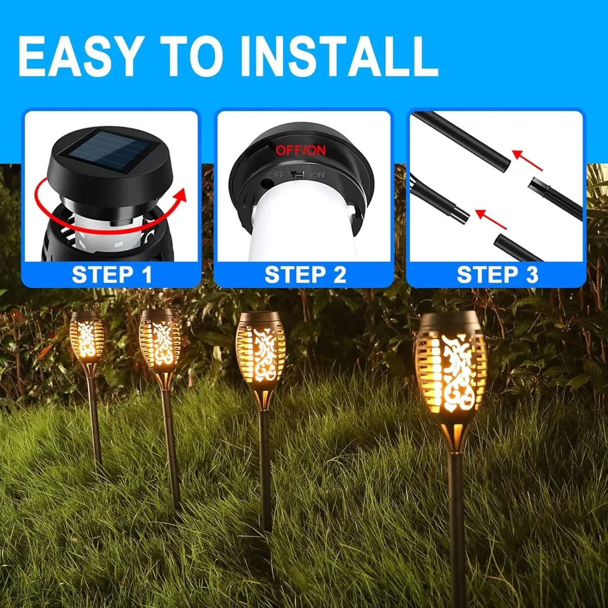 1/4/8/12 Pack Solar Flashlight with Flashing Flame Waterproof Outdoor Lighting Solar Aisle Light