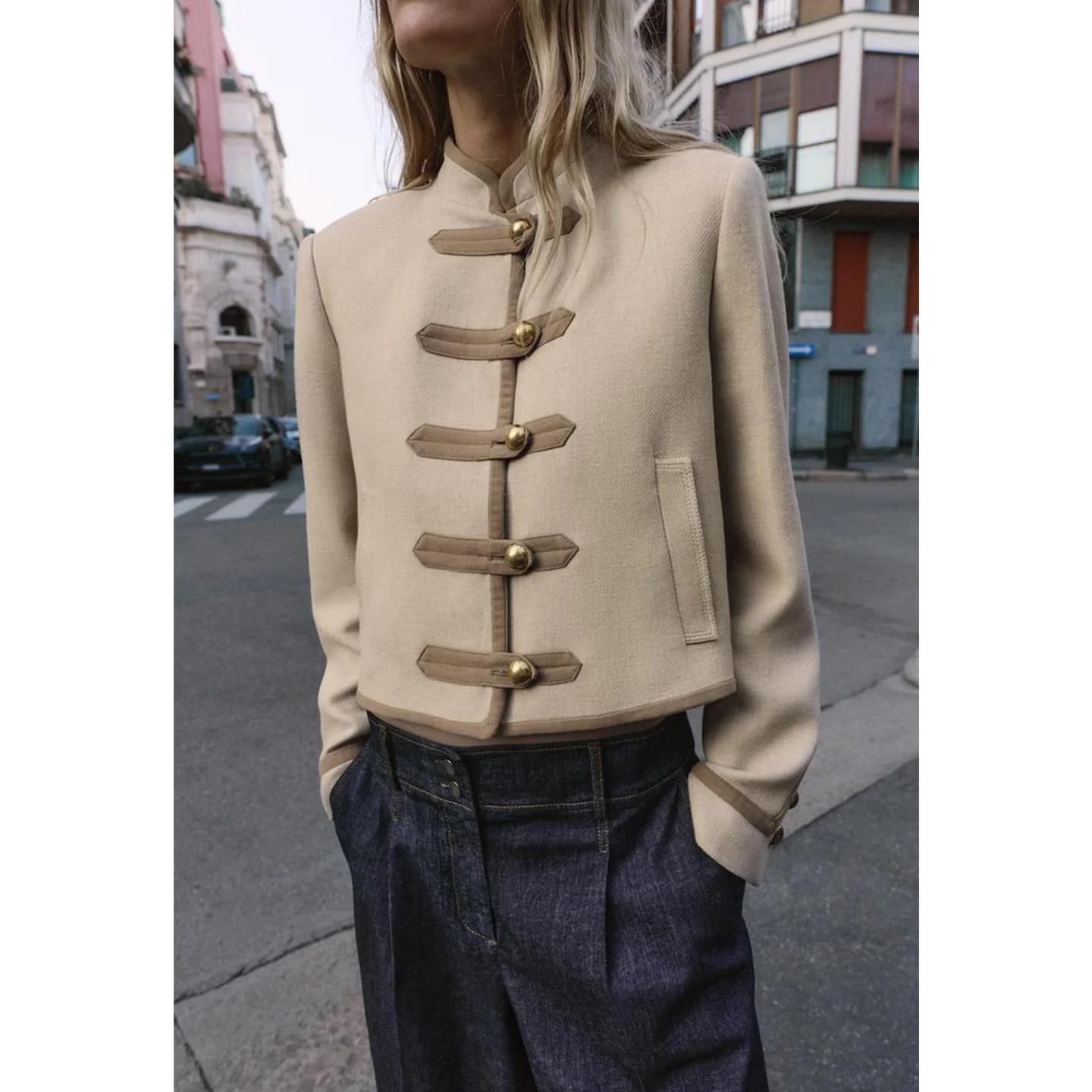 Francese Sle femmes ort Jaet automne hiver nouveau Simple col haut Long Sve rembourré corde bleue manteau respirant