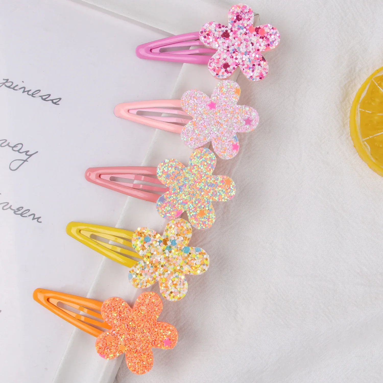 2/10pcs Glitter Flower Hair Clips Cute Children Girls Hairpins Candy Colors Floral Hairclips Kids Barrettes Hair Accessories