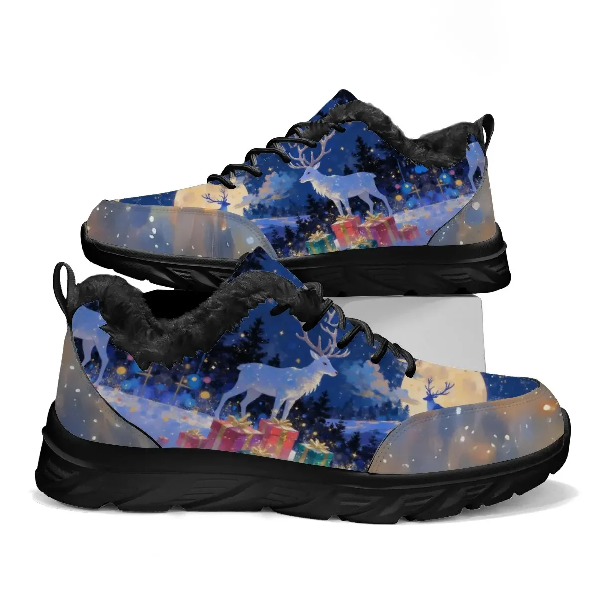 

Parent-child Shoes Christmas Festival Pattern Reindeer Snowman Design Fashionable and Personalized Custom Lace-up Sports Shoes