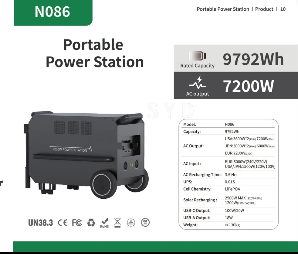 Generator 7200W/9792Wh With UPS Function and LiFePO4 Battery Dual-voltage Off-grid Solar Energy Portable Power Station