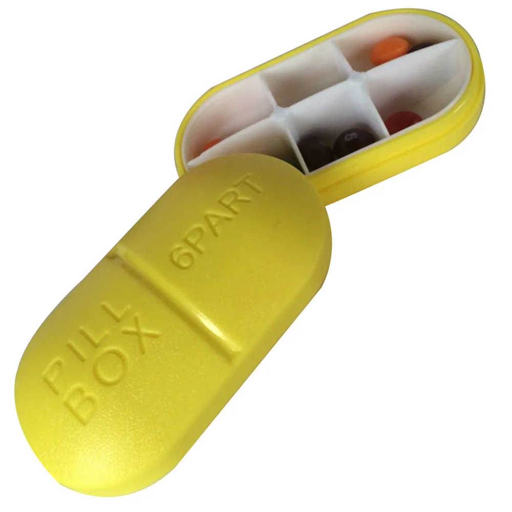 منظم حبوب الدواء البيضاوي باللون الأصفر الفاتح، حاوية محمولة مكونة من 6 مقصورات للسفر والتخييم ملصق معلومات شخصية #4