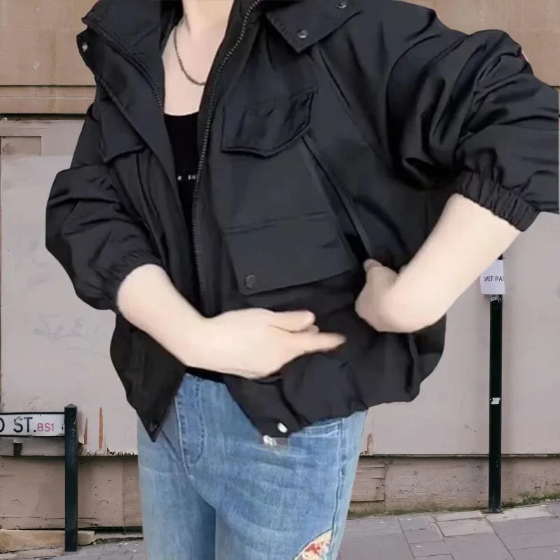 Płaszcz z kapturem Baseball Uniform Płaszcz damski 2025 Wiosna New Sense Design Kurtka Krótka Casualowa Odzież wierzchnia Damska Joker Płaszcz Damski Top