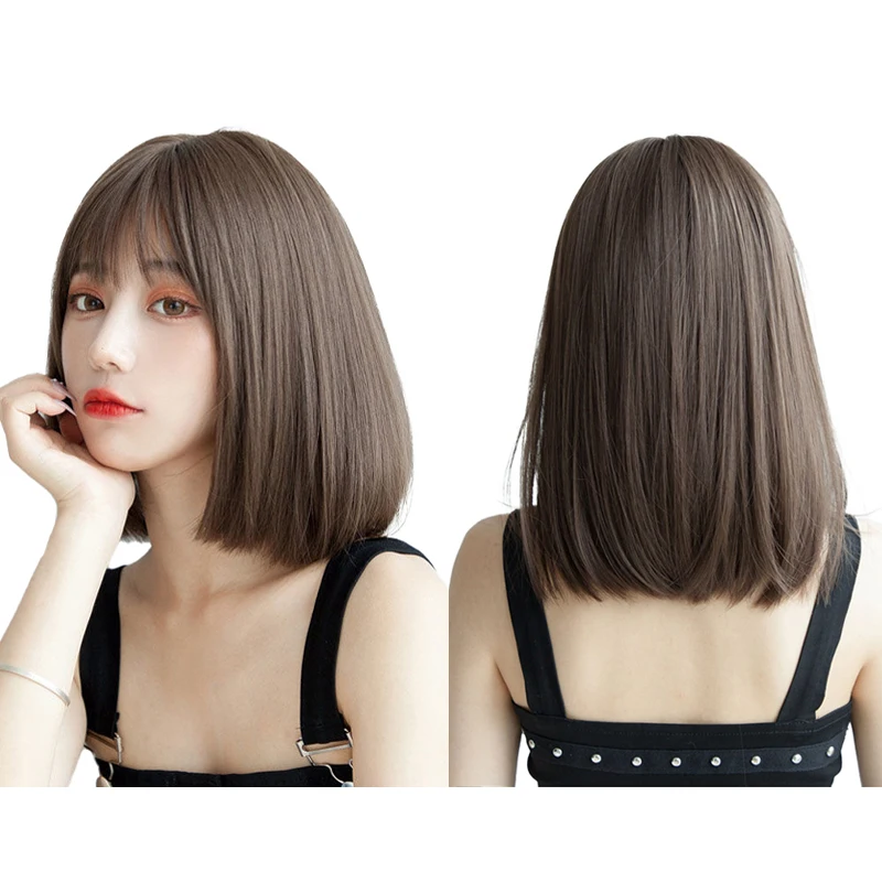 13 インチ ボブ ストレート 人工毛 ローズ イントラネットは、女性の日常パーティー ハロウィン ウィッグ 前髪付きファッションに適しています。