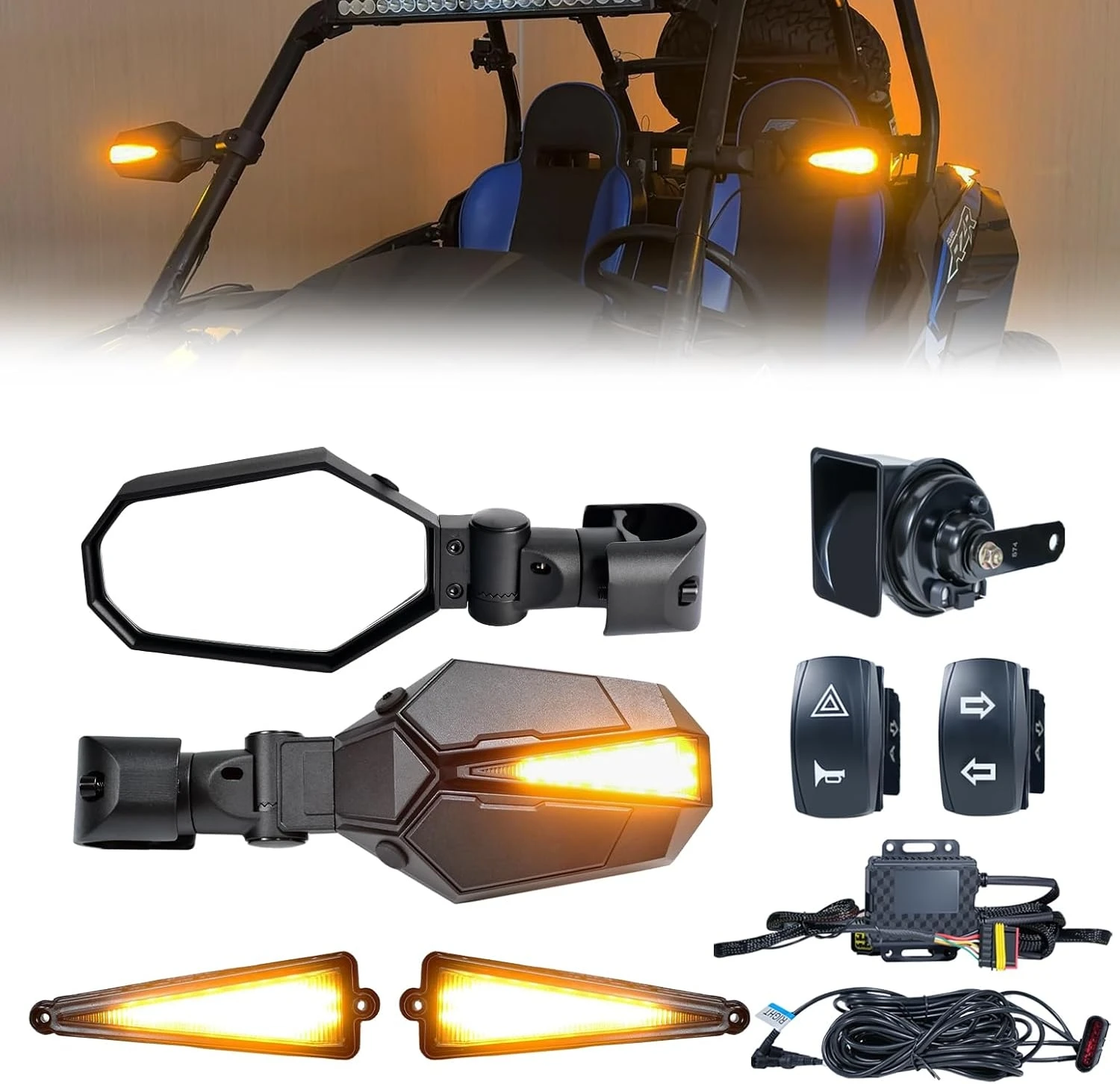 Newest UTV Turn Signal Kit with Side Mirrors for 1.5