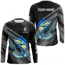 Men Blue Fishing 3D Print Long Sleeve T-shirt Breathable Performance Fashion Tops Tees Fishing Lover Tshirt Mens Clothing