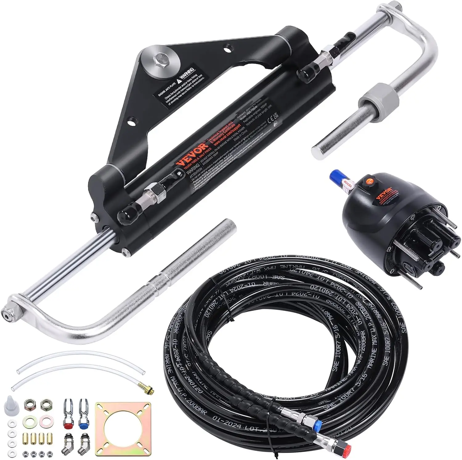 

150HP Hydraulic Outboard Steering Kit Boat Marine System Built in Two Way Lock Cylinder 150HP Pump and High Strength Nylon