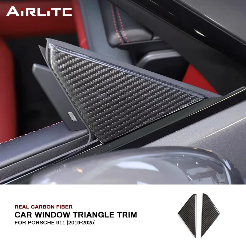 

Real Carbon Fiber Car Door Window Triangle Trim Cover Decoration Sticker External Accessories For Porsche 911 992 2019-2025
