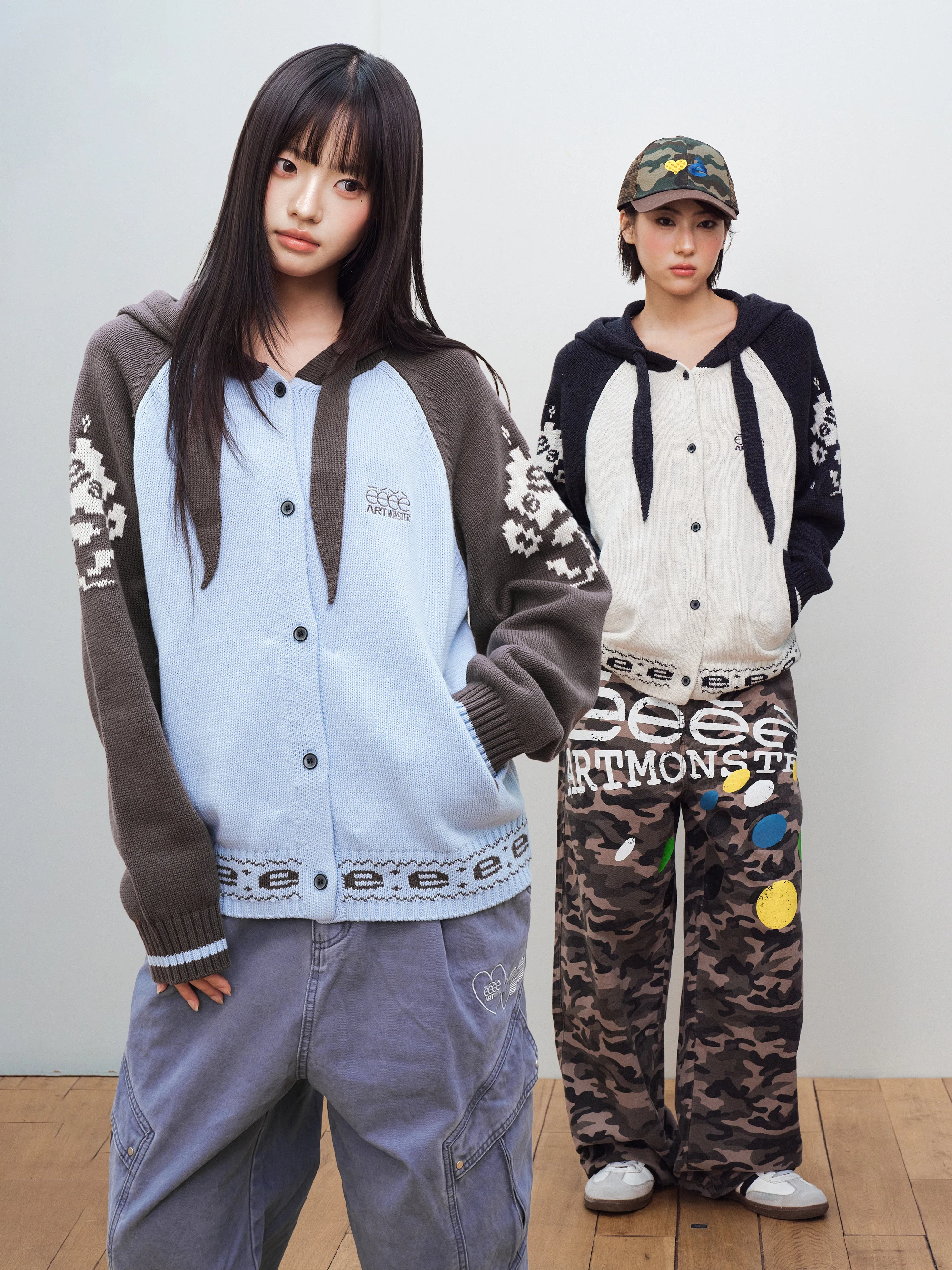 Eee Design Sense Letter Embroidery Hooded Open Cardigan Retro Color Block Shoulder Sleeve Knitted Jacket Autumn Men's Wear