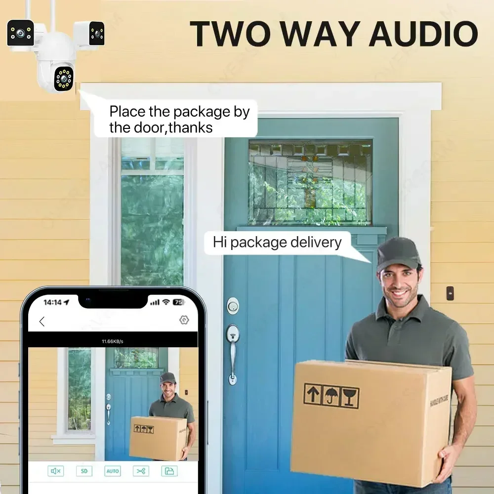 Three Lens 4K Wifi PTZ IP Camera 12MP Three Screen Auto Tracking Wireless CCTV Security Surveillance Camera Color Night Vision