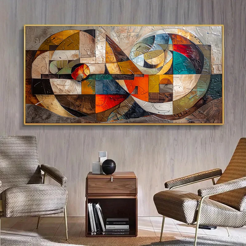 1pc Modern Abstract Wall Art Canvas Unframed, Colorful Geometric & Circular Design Decor Living Room Artwork Wall Decor