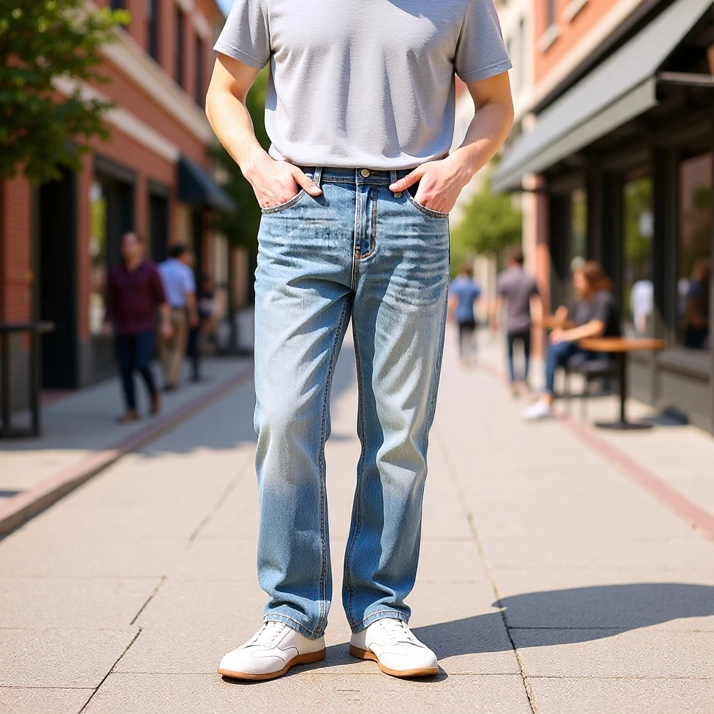 Men Spring Summer New Arrival Mixed Cotton Jeans Light Dark Blue Trendy Loose Straight Leg Thin Casual Long Denim Pants