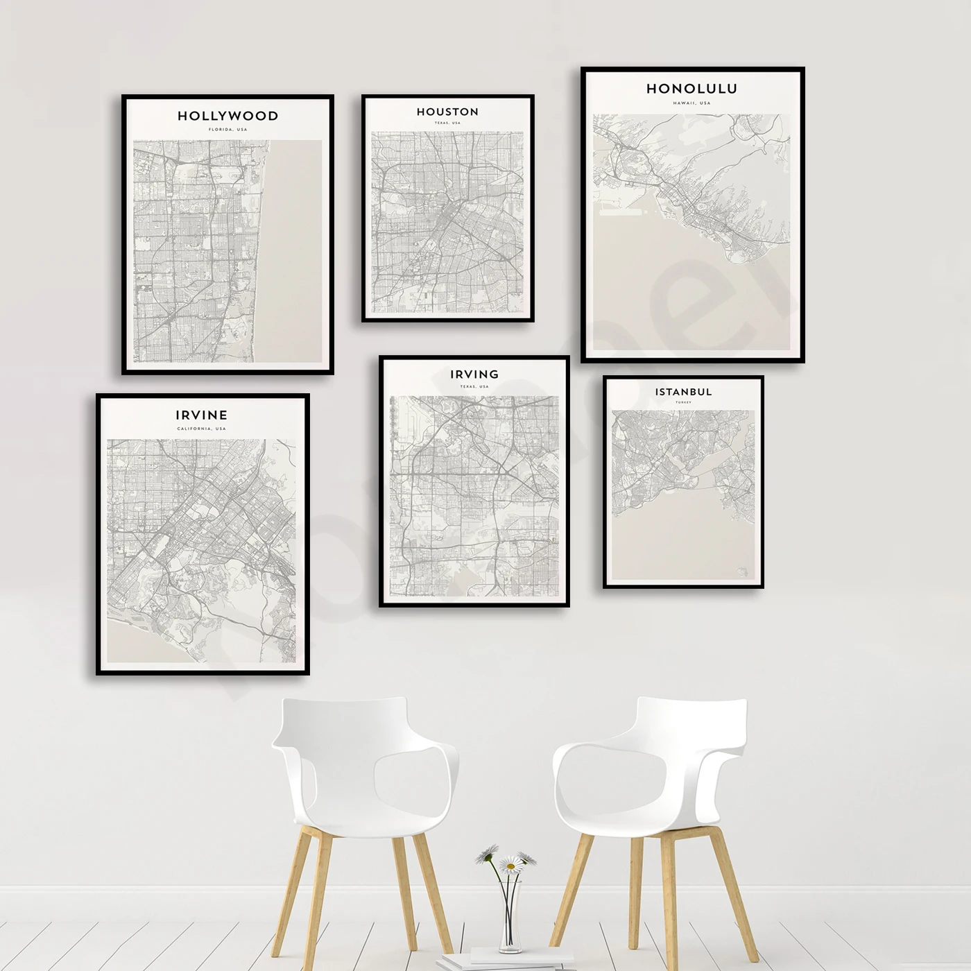 Jackson Jersey City Jacksonville Istanbul Irvine Irvine Innsbrook Huntsville Huntington Houston Honolulu .City Travel Map Poster