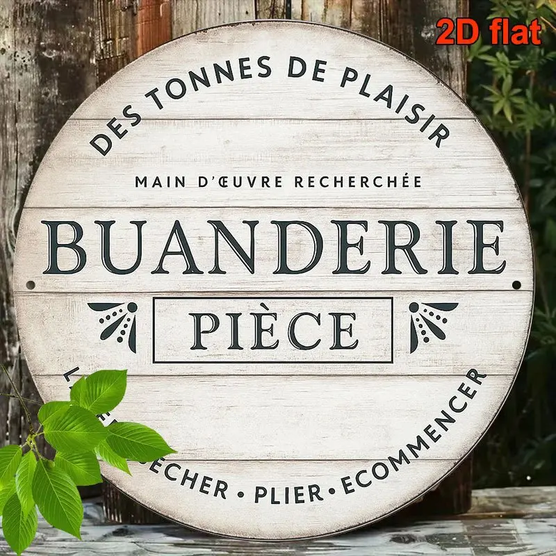 Panneau circulaire plat en aluminium, panneau vintage en aluminium lié à la buanderie, panneau de décoration pour la maison