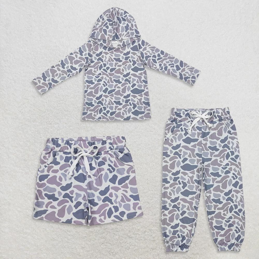 

Серая камуфляжная толстовка с длинными рукавами для мальчиков и штаны с эластичной резинкой на талии для охоты