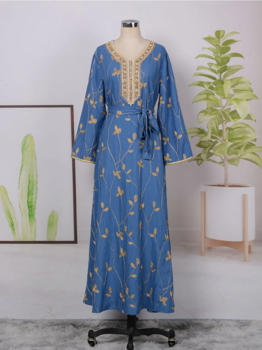 Eid Muslim Embroidery Party Dress for Women Jalabiya Abaya Ramadan Long Dresses Abayas Woman Kimono Robe Caftan Vestidos 2024