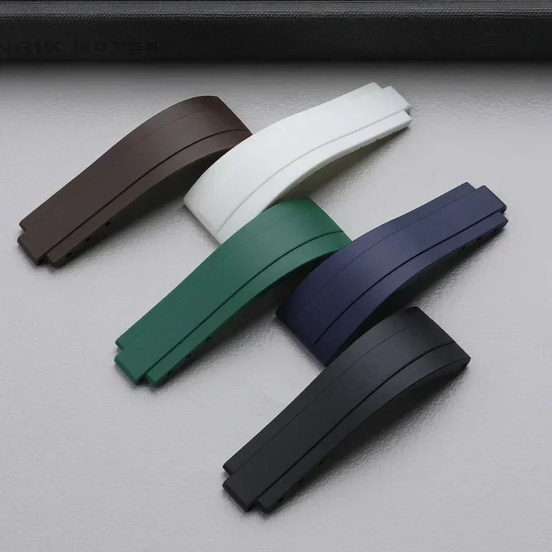 ل رولكس 20 مللي متر نهاية معدنية وصلة نهاية منحنية مع حزام ساعة مطاطي ناعم 40 مللي متر الغواصة GMT حزام أساور مشبك قابل للتعديل