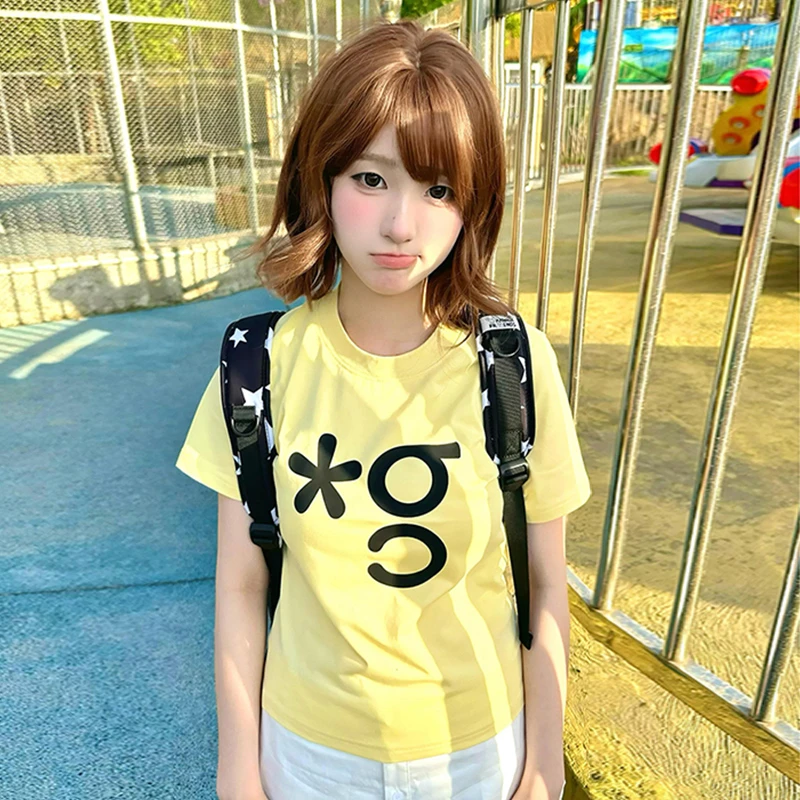 Tonngirls T-shirt stile coreano Donna Stampa grafica Top Y2k Vintage Top anni 2000 Estetica giapponese Tee Tops Estate Grunge Tees