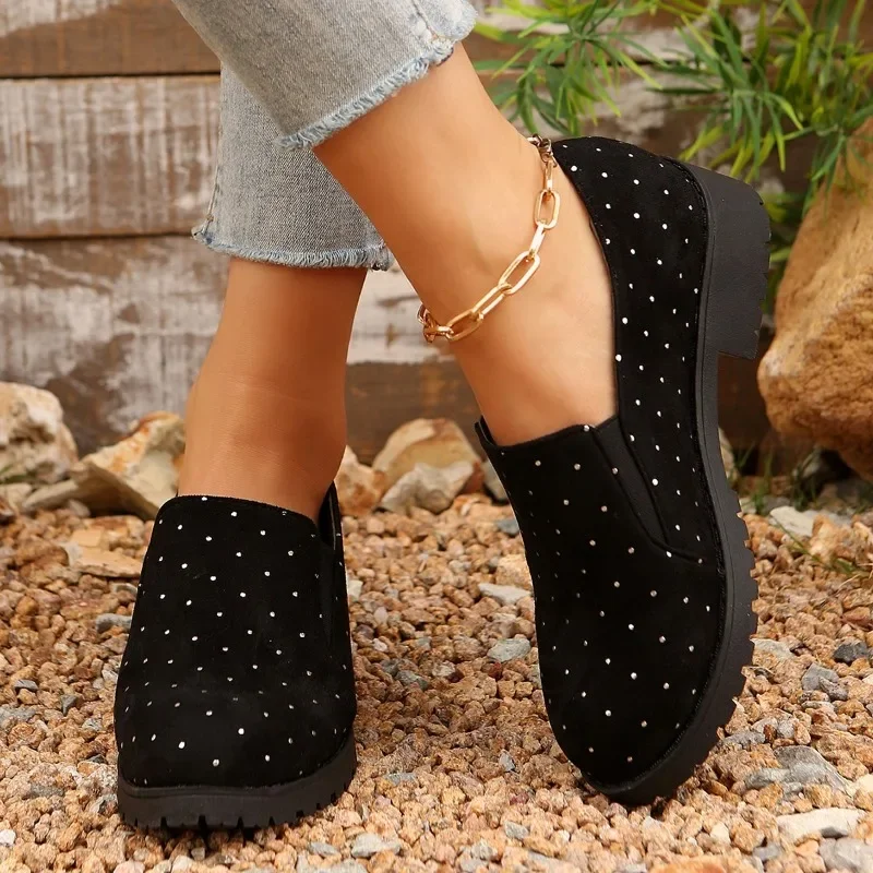 Shoes Female 2024 Plus Size Loafers Women's High Heel Slip on Casual Pumps Women Polka Dot Bling Round Toe Low Heel Ladies Shoes