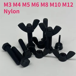 M3 M4 M5 M6 M8 M10 M12 Black Nylon Outer Hexagonal Screws Bolt & Butterfly Wing Nut Combination Set