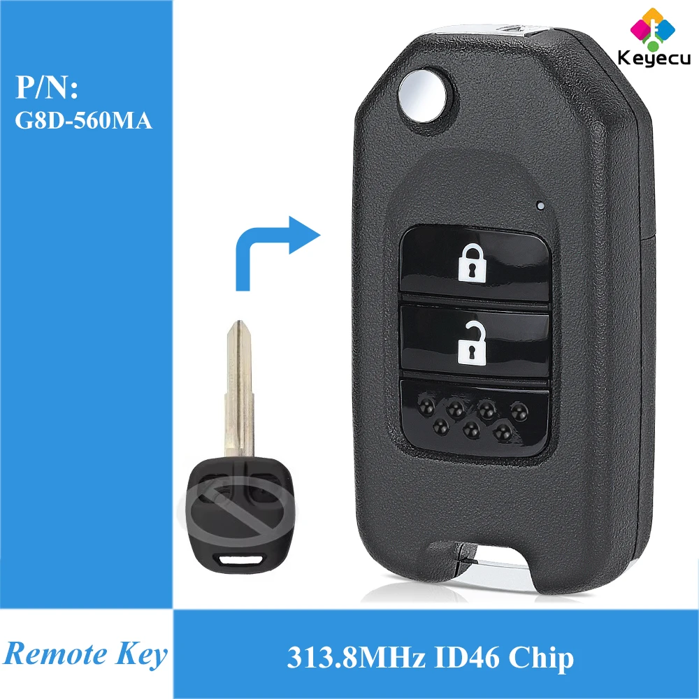 

Модернизированный откидной дистанционный ключ KEYECU с 2 кнопками, 313,8 МГц ID46, брелок для Mitsubishi Outlander Pajero Airtreck L200 G8D-560MA