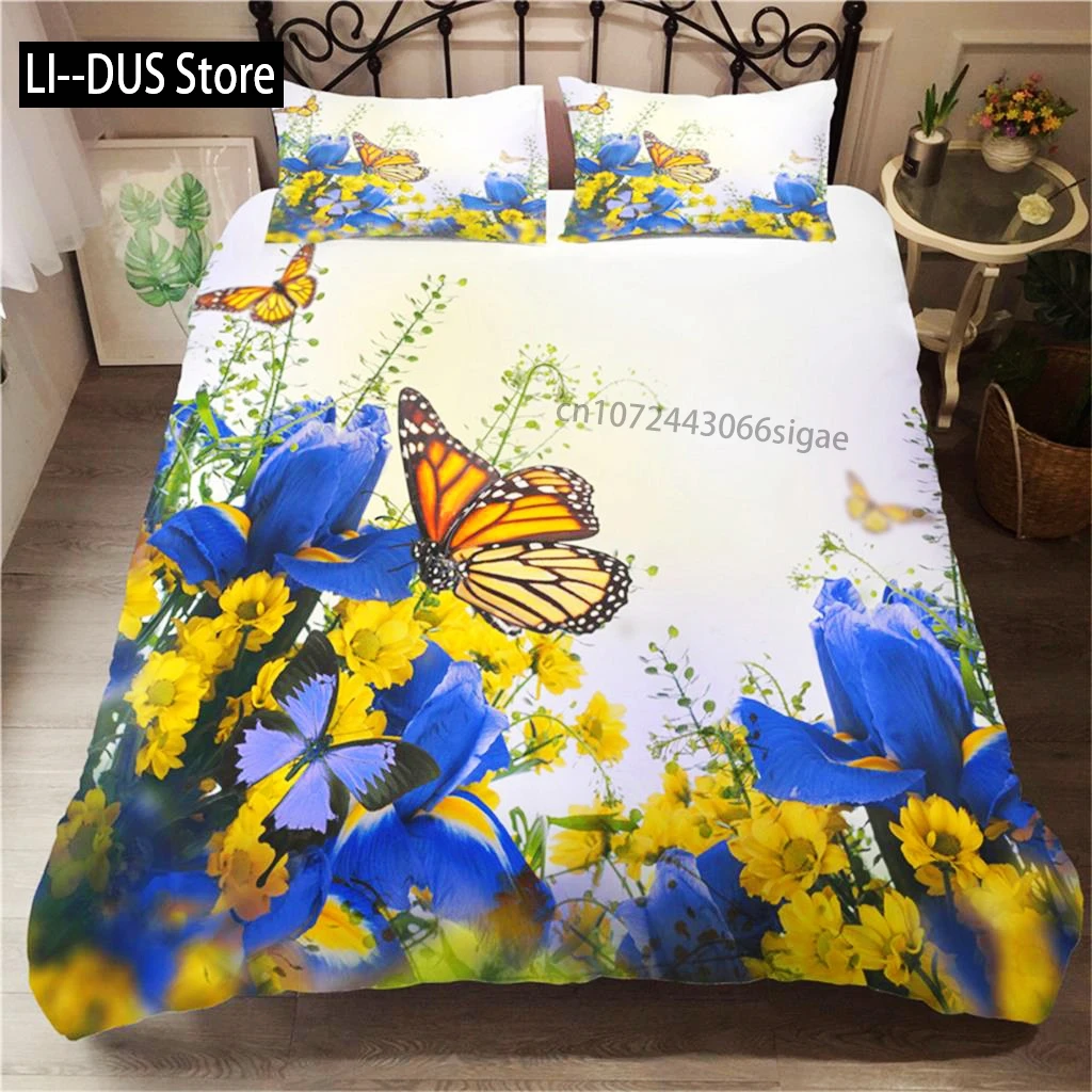 

Butterfly Duvet Cover Set Twin Size Colorful Flying Butterfly Pattern Bedding Set For Kid Breathable Soft Microfiber Quilt Cover