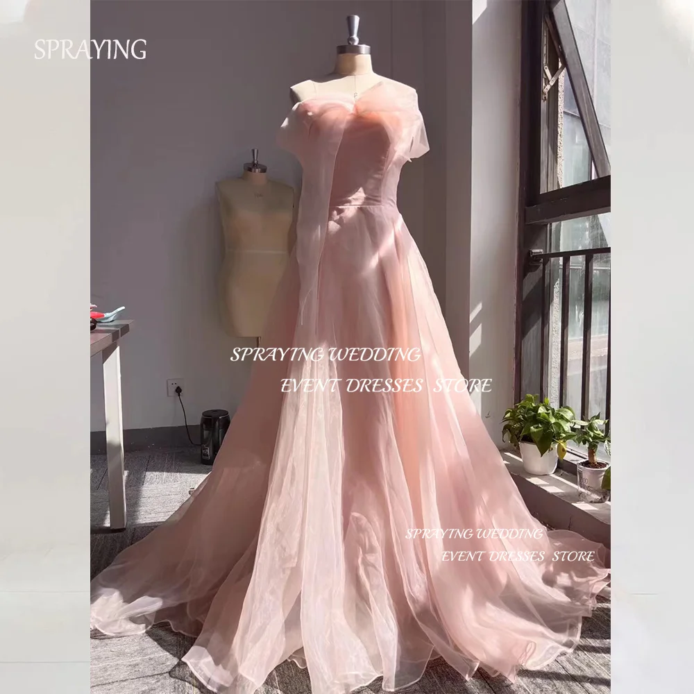 

SPRAYING Korea Wedding Dresses Photo Shoot Corset Gorgeous Bridal Gown Off the Shoulder Sweep Train Evening Gown A-line Party