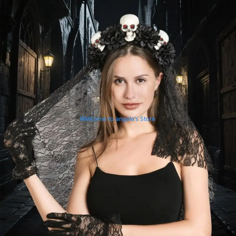 X4YC Skeleton Veil Hairband Antypoślizgowa ramka Hairpiece idealna dla entuzjastów cosplayów